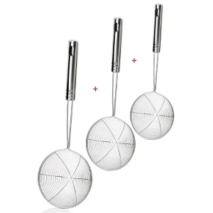 Çelik Kevgir Süzgeç Patates Kızartma Süzgeci Paslanmaz Tel Servis Seti 3lü Kevgir