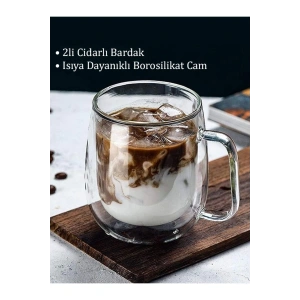 Çift Cidarlı Cam Bardak Kupa Çift Katlı Isı Yalıtımlı Espresso Latte Bardağı 2 Adet