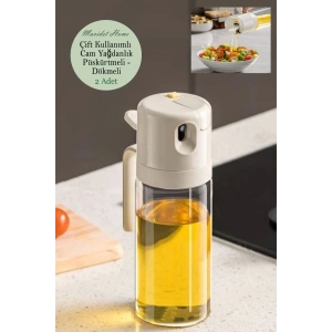 Çift Foksiyonlu Cam Yağdanlık Püskürtmeli Sprey Zeytinyağı Sıvıyağ Şişesi - 2 Adet