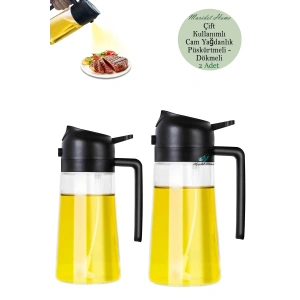 Çift Foksiyonlu Cam Yağdanlık ve Püskürtmeli Sprey Yağdanlık Sprey Yağlık Sirkelik - Siyah