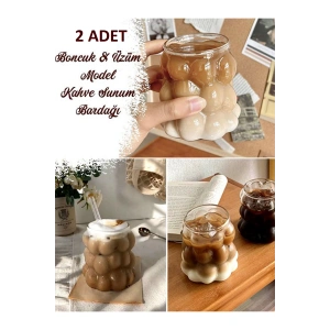 Isıya Dayanıklı Borosilikat Boncuk & Üzüm Şekilli Bardak Boncuklu Tasarım Meyve Suyu Fincanı Kahve Ve Sunum Bardağı