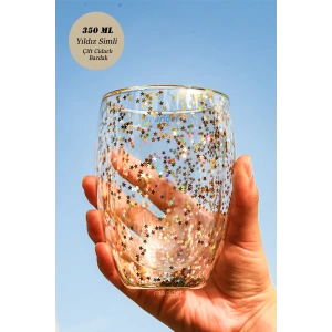 Isıya Dayanıklı Borosilikat Yıldız Simli Çift Cidarlı Cam Sunum Bardağı 6 Adet