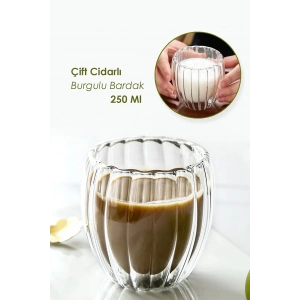 Isıya Dayanıklı Çift Çidarlı Burgulu Bardak Kahve Ve Sunum Bardağı Borosilikat Bardak