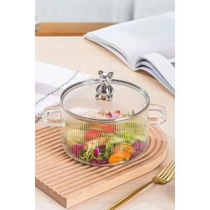 Isıya Dayanıklı Minimalist Borosilikat Cam Ayıcık Figürlü Tencere | Termisil Ocak Üstü Cam Tencere