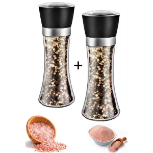 Karabiber Tuzluk Değirmeni Seramik Bıçaklı Öğütücü Büyük Boy Baharat Öğütücü Dayanıklı Cam Set