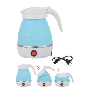 Katlanabilir Silikonlu Elektrikli Su Isıtıcısı Kamp Piknik Su Isıtıcı Taşınabilir Mini Kettle - Mavi