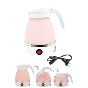 Katlanabilir Silikonlu Elektrikli Su Isıtıcısı Kamp Piknik Su Isıtıcı Taşınabilir Mini Kettle - Pembe