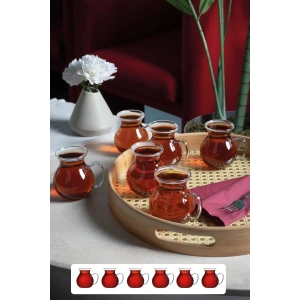 Keyfi Ala Borosilikat Cam Bardak Takımı Isıya Dayanıklı Kulplu Çay Fincanı Bardağı Seti 6Lı