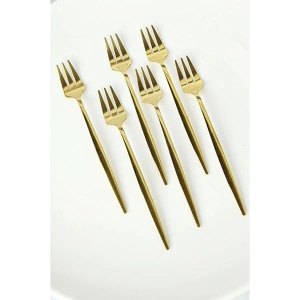 Lüx 6 Parça Gold Çatal Seti Paslanmaz Çelik Çeyiz Çatal Takımı Parlak Pürüzsüz Gold Series
