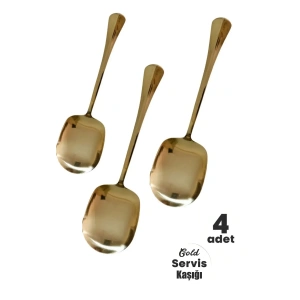 Paslanmaz Gold Çelik Lüx Servis Salata Kaşığı Spatula Çelik Yemek Servis Kaşığı 4 ADET
