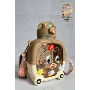 Sevimli Ayıcık Model Çocuk Su Matarası Su Şişesi Suluk Bpa İçermez Sticker Figürlü Su Şişesi 1 Lt