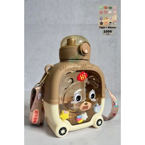 Sevimli Ayıcık Model Çocuk Su Matarası Su Şişesi Suluk Bpa İçermez Sticker Figürlü Su Şişesi