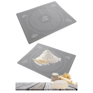 Silikon Hamur Açma Matı Ölçülü Isıya Dayanıklı Hamur Yoğurma Matı - GRİ