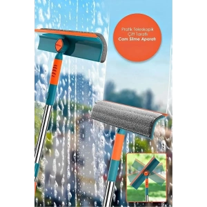 Teleskopik Çift Yönlü Pratik Cam Silme Aparatı Pencere Temizleyici Çok Amaçlı Çekpas