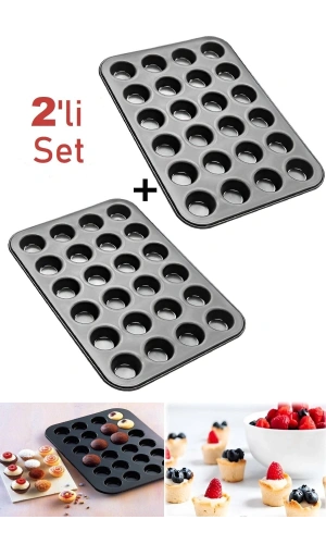24 Bölmeli Muffin Kek Kalıbı 2 Li Set Yanmaz Yapışmaz Çörek Tart Kek Sufle Cupcake Tepsi Kalıbı