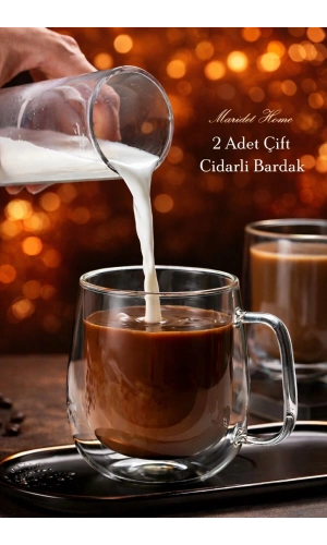 Çift Cidarlı Bardak 250 ml Ev Ofis Çay Fincanı Kahve Sunum Bardağı 2 Adet