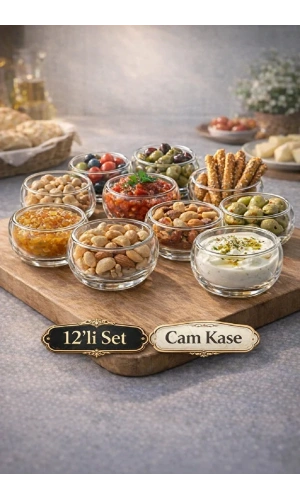 Çift Cidarlı Kase Mini Seti Lokumluk Sosluk Reçellik Drajelik Mini Servis Cam Kase Seti | 12 Adet