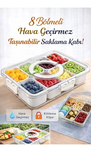 8 Bölmeli Hava Geçirmez Kilitli Taşınabilir Saklama Kabı | Kahvaltılık Meyve Gıda Kutusu Piknik Seti