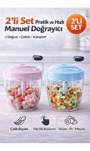 2'li Büyük Boy İpli El Rondosu 5 Çelik Bıçaklı Sebze Meyve Et Soğan Keskin Bıçaklı Extra Dayanıklı