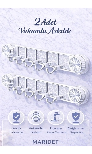 Güçlü Vantuzlu Şeffaf Askılık Banyo Mutfak Duvar Askılığı Paslanmaz Askı | Delmeden Tak Çıkar 2 Adet