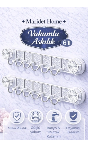 Güçlü Vantuzlu Şeffaf Askılık Banyo Mutfak Duvar Askılığı Paslanmaz Askı | Delmeden Tak Çıkar 6 Adet