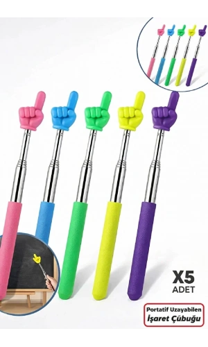 Portatif Uzayabilir Sevimli Parmak Öğretmen İşaret Tahta Çubuğu Teleskopik Çubuk | 5 Adet