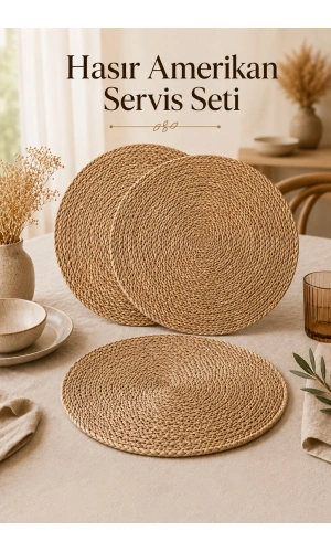 Bambu Rattan Amerikan Servis Hasır Yuvarlak Supla Tabak Altlığı Masa Dekoru Sunum Seti  | 3 Adet