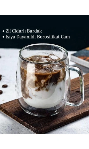 Çift Cidarlı Cam Bardak Kupa Çift Katlı Isı Yalıtımlı Espresso Latte Bardağı 2 Adet