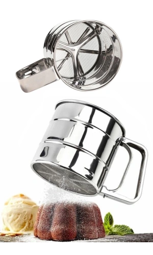 Paslanmaz Çelik Un Eleği Pratik Basmalı Kakao Eleği Pudra Elek Çok Amaçlı Elek
