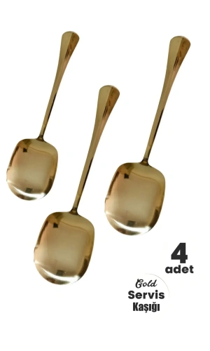Paslanmaz Gold Çelik Lüx Servis Salata Kaşığı Spatula Çelik Yemek Servis Kaşığı 4 ADET