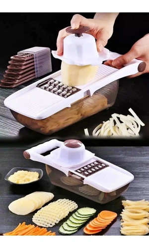 8 Bıçaklı Rende Doğrama Kesme Seti Pratik Dilimleyici 13 Parça Hazneli Sebze Patates