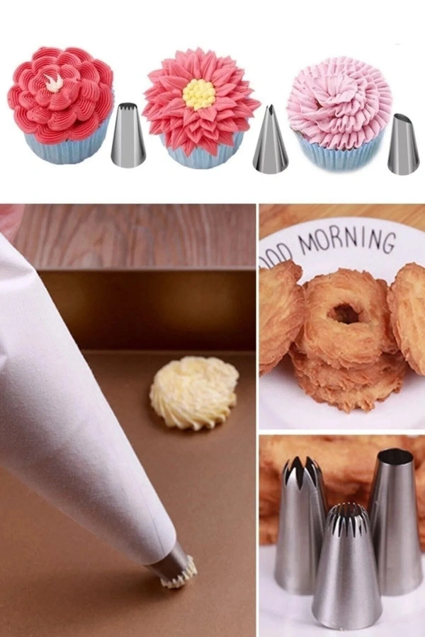 10 Parça Krema Torbası Seti Pasta Krema Sıkma Torbası Kek Süsleme Paslanmaz Çelik Uçlu