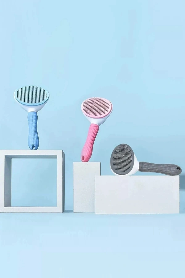 Kedi Fırça & Tarak Otomatik Temizlenen Tuşlu Evcil Hayvan Köpek Kıl Tüy Toplayıcı Pembe Tarak