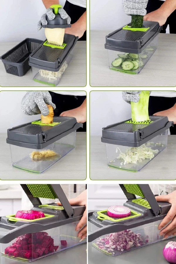 Lüx Küp Rende 13 Parça Hazneli Sebze Doğrayıcı Dicer Dilimleyici Kesici Fonksiyonlu Mutfak Seti