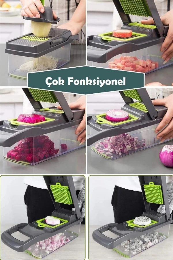 Lüx Küp Rende 13 Parça Hazneli Sebze Doğrayıcı Dicer Dilimleyici Kesici Fonksiyonlu Mutfak Seti