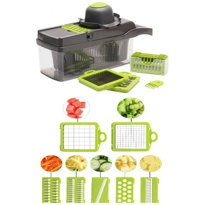 Lüx Küp Rende 13 Parça Hazneli Sebze Doğrayıcı Dicer Dilimleyici Kesici Fonksiyonlu Mutfak Seti