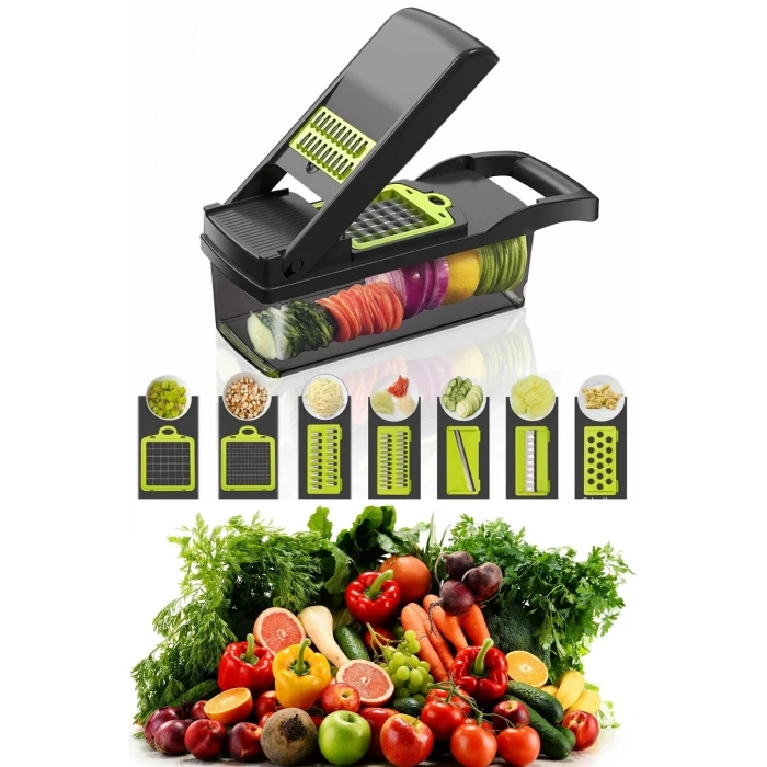 Lüx Küp Rende 13 Parça Hazneli Sebze Doğrayıcı Dicer Dilimleyici Kesici Fonksiyonlu Mutfak Seti