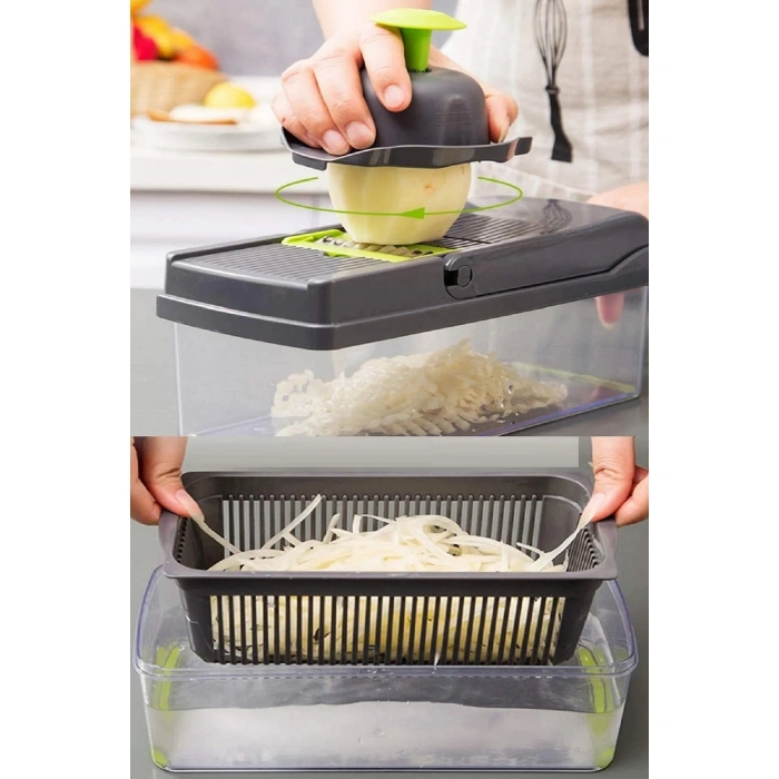 Lüx Küp Rende 13 Parça Hazneli Sebze Doğrayıcı Dicer Dilimleyici Kesici Fonksiyonlu Mutfak Seti