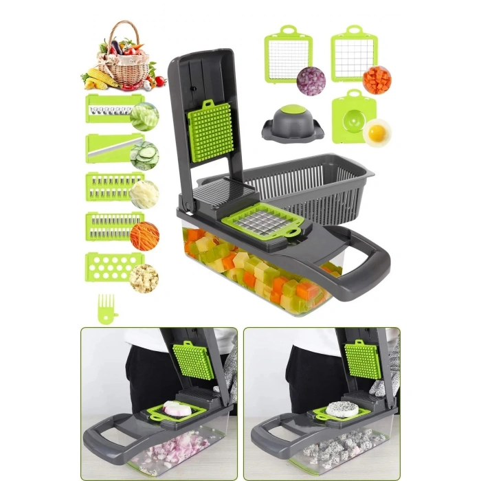 Lüx Küp Rende 13 Parça Hazneli Sebze Doğrayıcı Dicer Dilimleyici Kesici Fonksiyonlu Mutfak Seti
