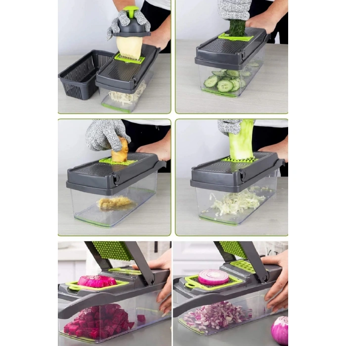 Lüx Küp Rende 13 Parça Hazneli Sebze Doğrayıcı Dicer Dilimleyici Kesici Fonksiyonlu Mutfak Seti