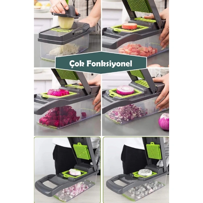 Lüx Küp Rende 13 Parça Hazneli Sebze Doğrayıcı Dicer Dilimleyici Kesici Fonksiyonlu Mutfak Seti
