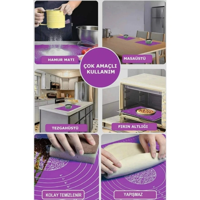 Premium Silikon Hamur Açma Matı Ölçülü Isıya Dayanır Hamur Yoğurma Matı