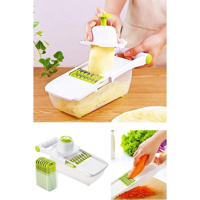 8 Çelik Bıçaklı Pratik Dilimleyici Rende Doğrama Kesme Seti 13 Parça Hazneli Sebze