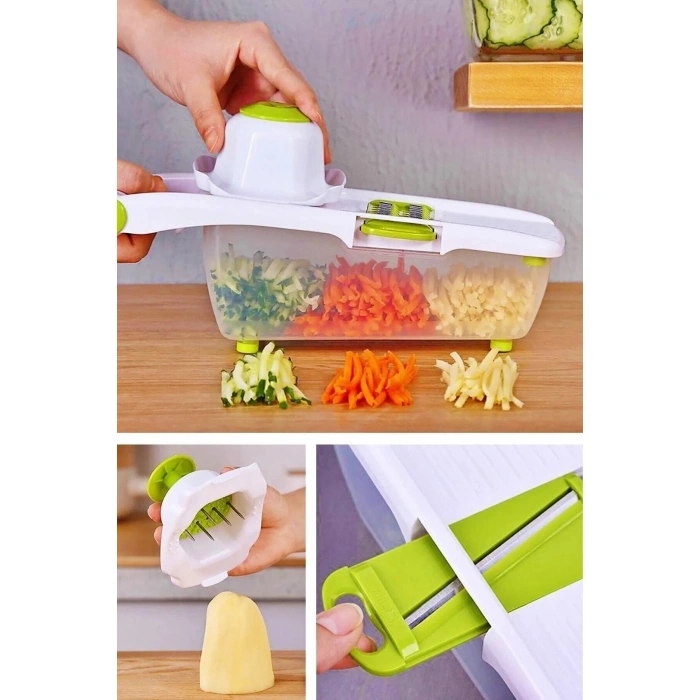 8 Çelik Bıçaklı Pratik Dilimleyici Rende Doğrama Kesme Seti 13 Parça Hazneli Sebze