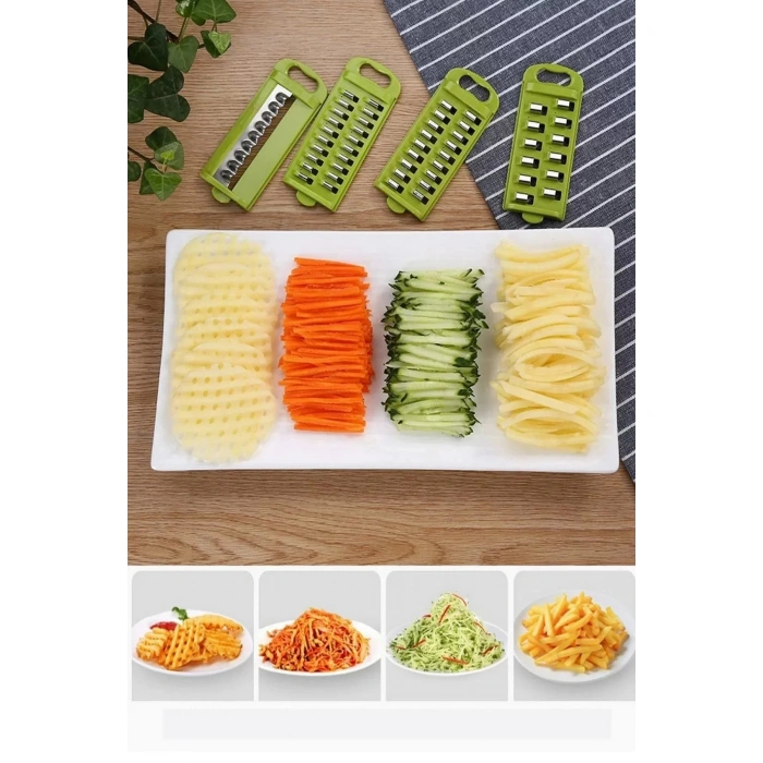8 Bıçaklı Rende Doğrama Kesme Seti Pratik Dilimleyici 13 Parça Hazneli Sebze Patates