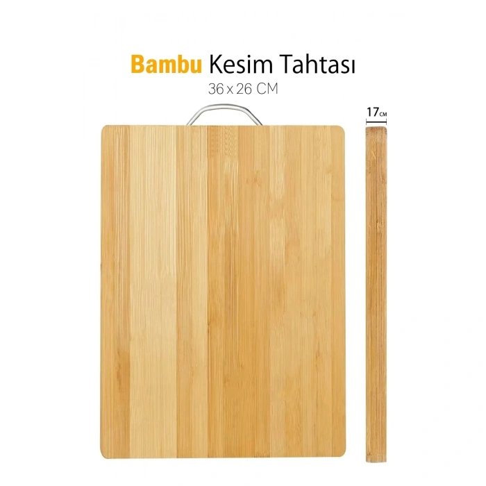 Bambu Metal Saplı Kesim Panosu Et Ekmek Sebze Meyve Kesim Tahtası 26 Cm X 36 Cm