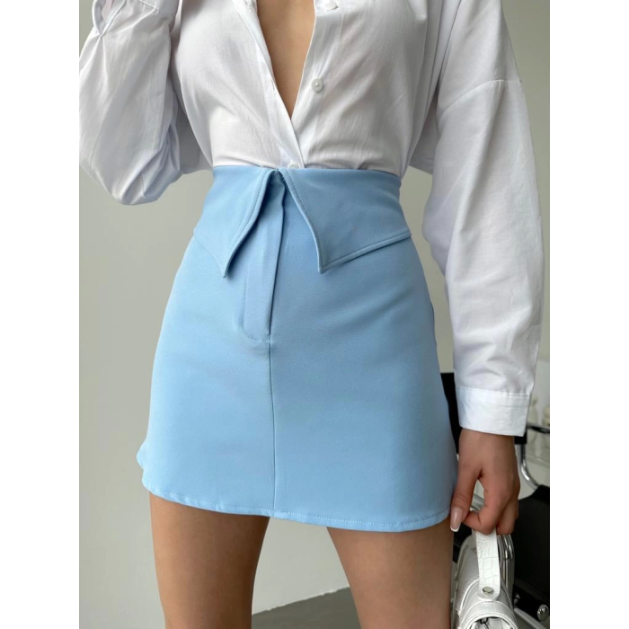 Blue Mini Skirt With Belt Detail