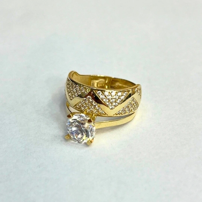 14 Ayar Altın Fantezi Alyans Tektaş Yüzük