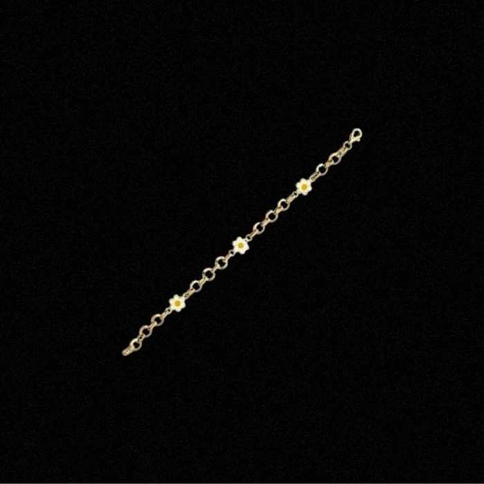 14 Ayar Altın Papatya Motifli Çocuk Bilekliği