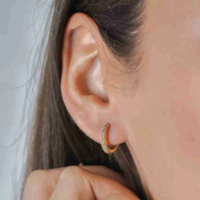 14 Ayar Altın Tamtur Taşlı Halka Küpe